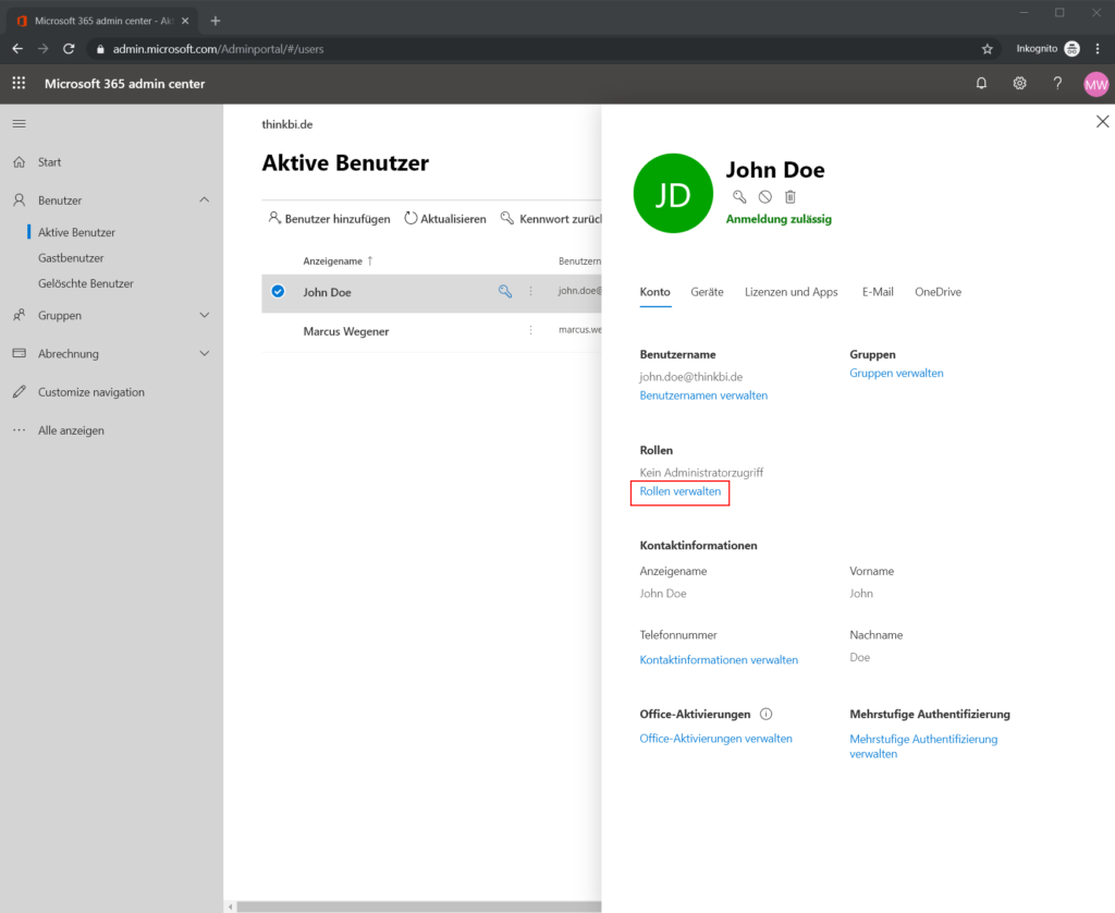 Microsoft 365 Rollen verwalten