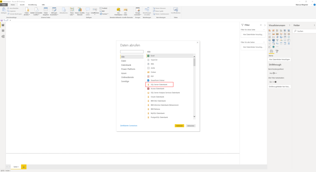 Power Query Datenquelle auswählen