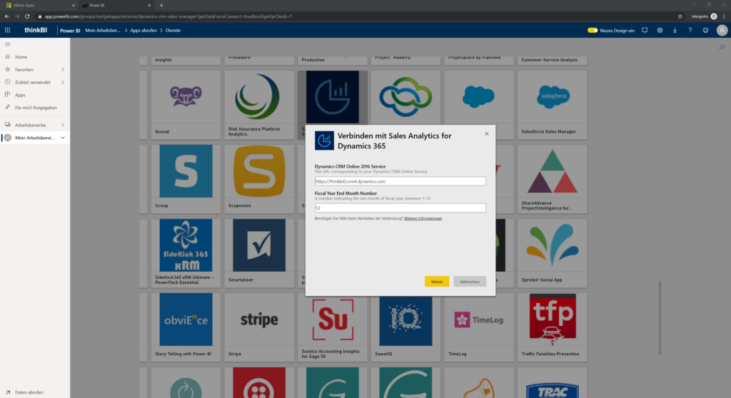Verbinden mit Sales Analytics for Dynamics 365