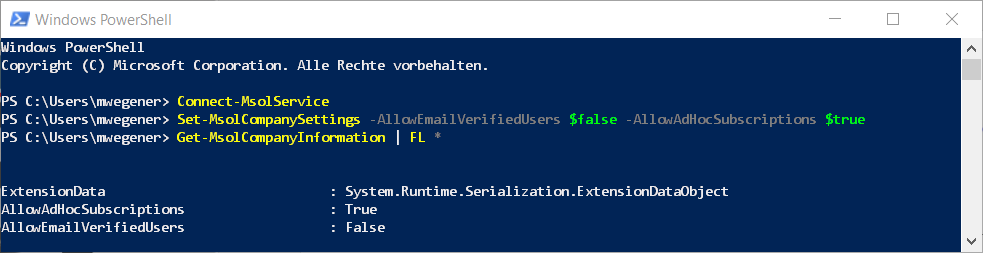 PowerShell Set-MsolCompanySettings