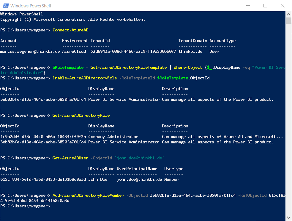 PowerShell AzureAD Rollenverwaltung