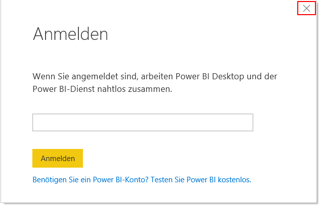 Power BI Anmeldung abbrechen