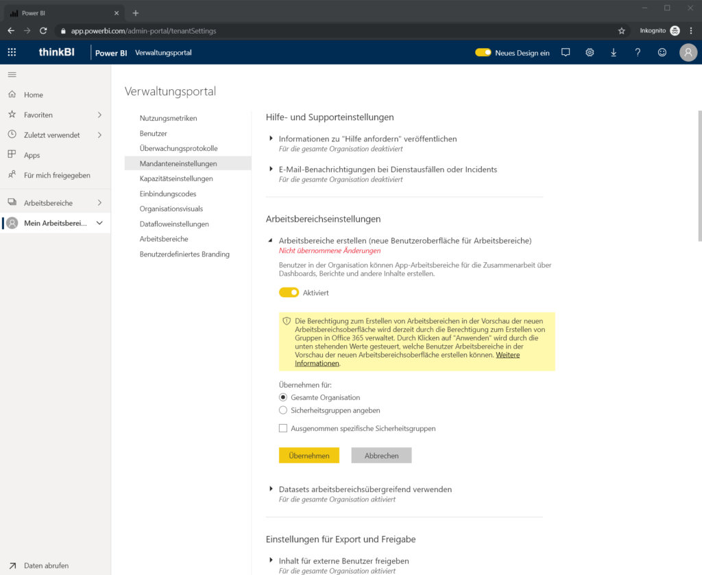 Power BI Verwaltungsportal
