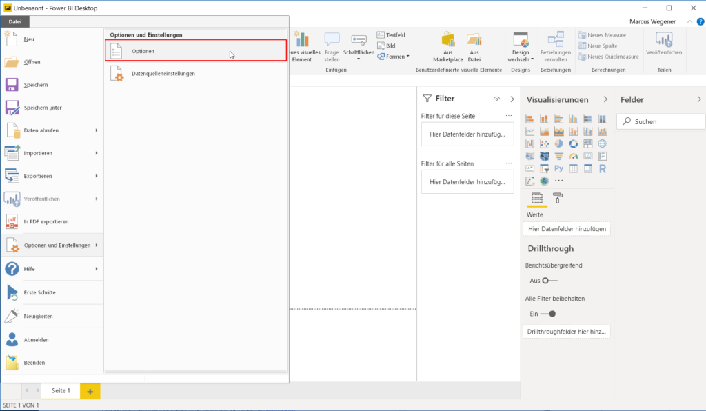 Power BI Optionen
