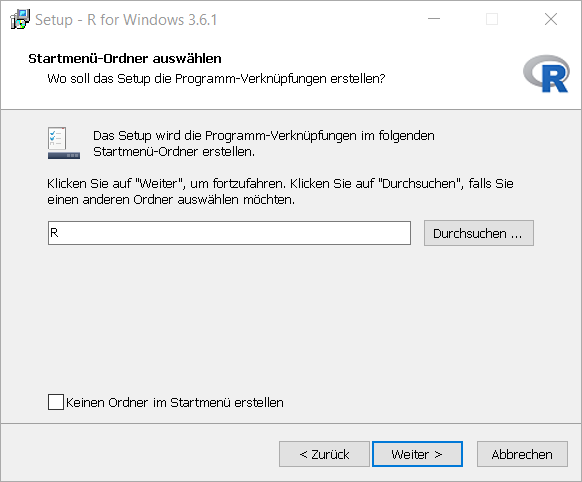 R Installation Startmenü Ordner