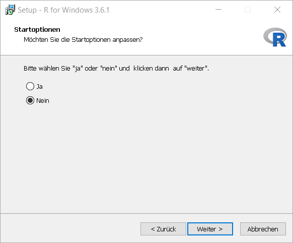 R Installation Startoptionen