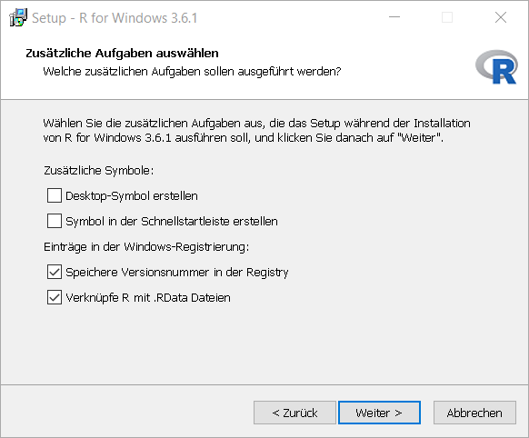 R Installation zusätzliche Aufgaben