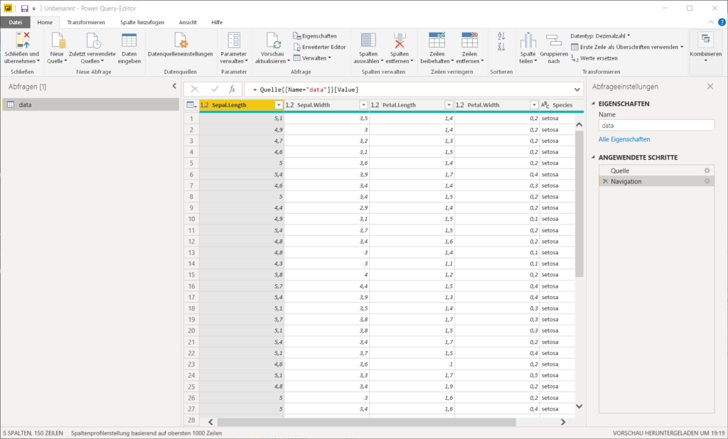 Verwendung von R Daten in Power Query