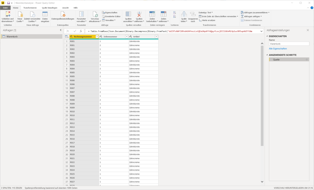 Power Query Beispiel Dataset
