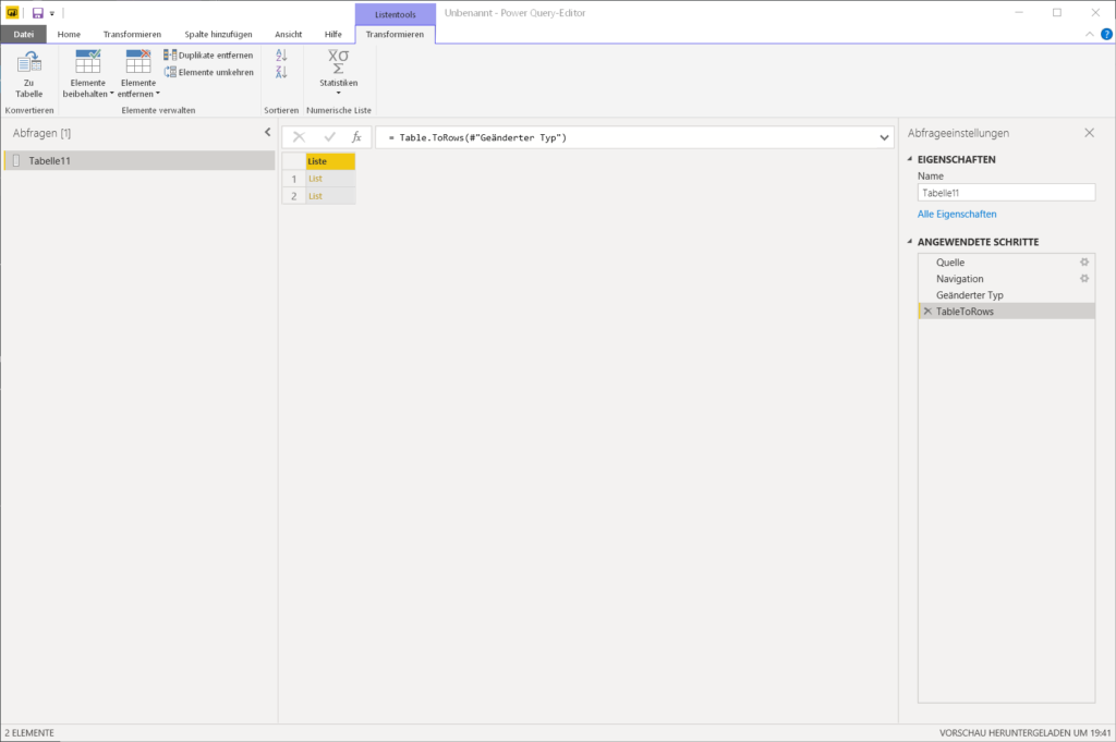 Power Query Table.ToRows für Base64-String Konvertierung