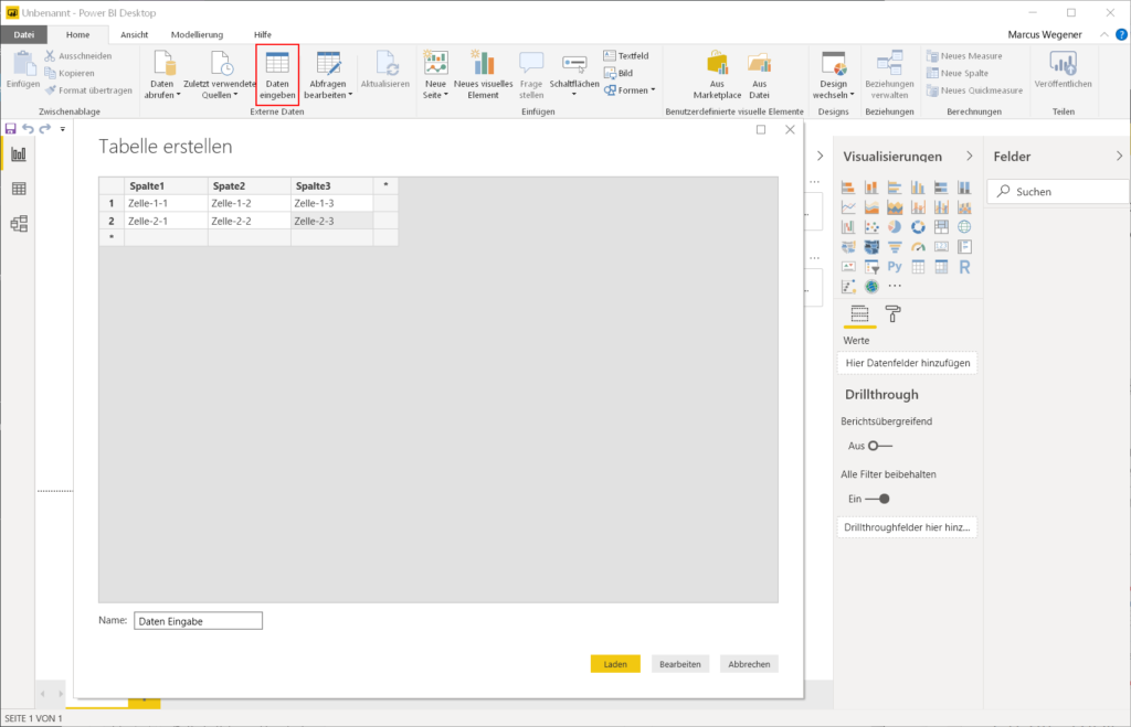 Power Query Daten eingeben Tabelle erstellen
