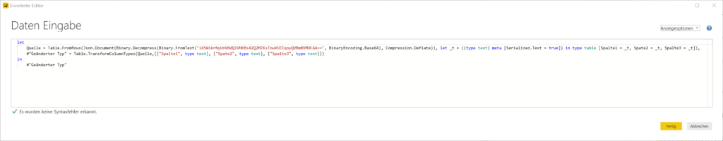Powre Query Daten eingeben Erweiterter Editor