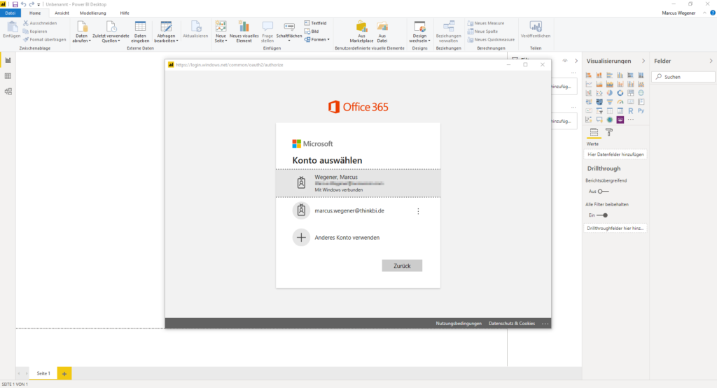 Office 365 Kontoauswahl