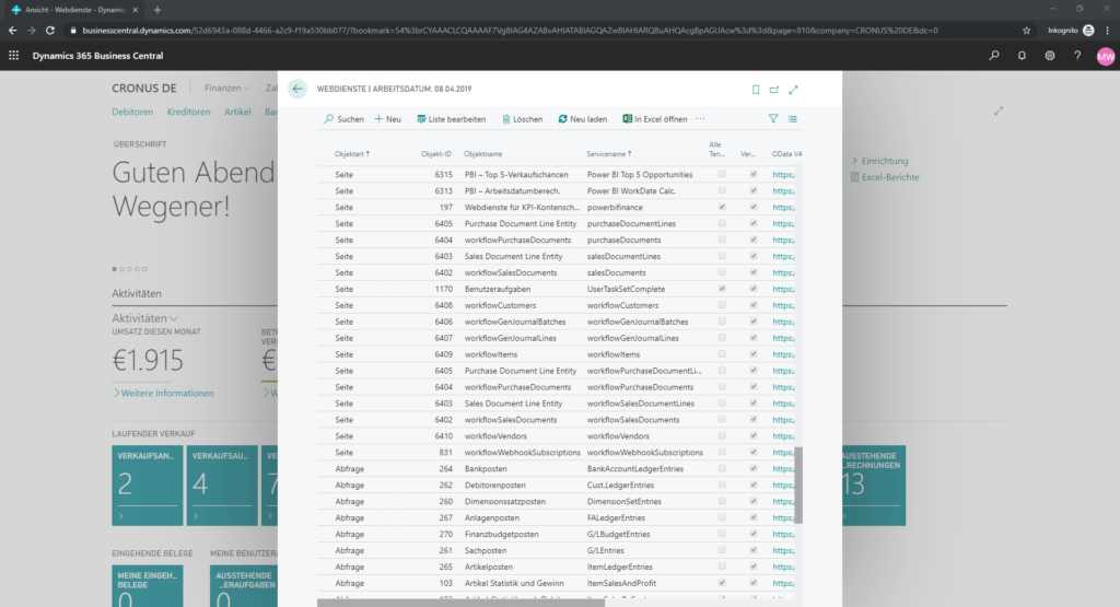 Business Central Webdienste