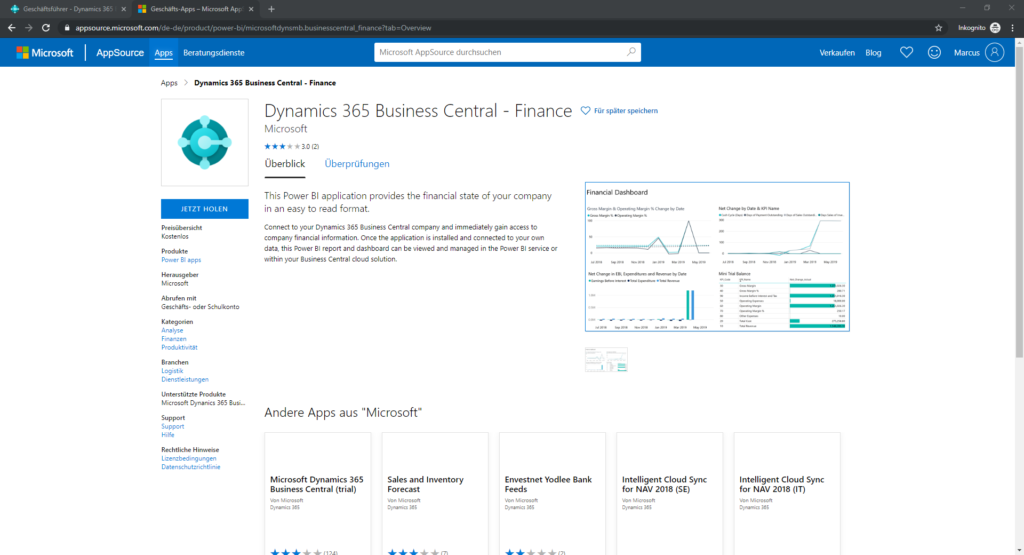 Business Central Power BI-App Übersicht