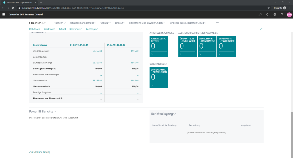 Business Central Power BI Berichtsbereitstellung