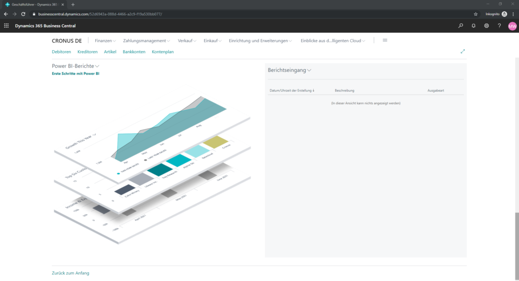 Business Central Power BI-Berichts Kachel