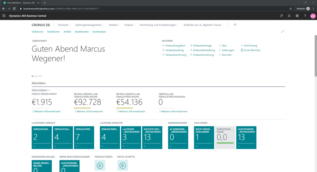 Business Central Startseite