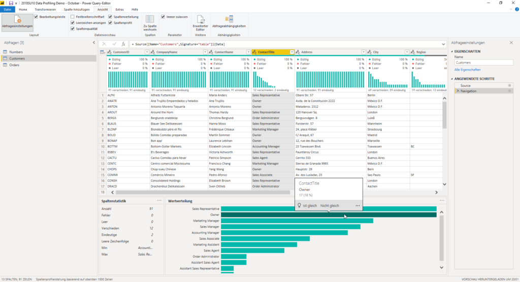 Spaltenprofil in Power Query