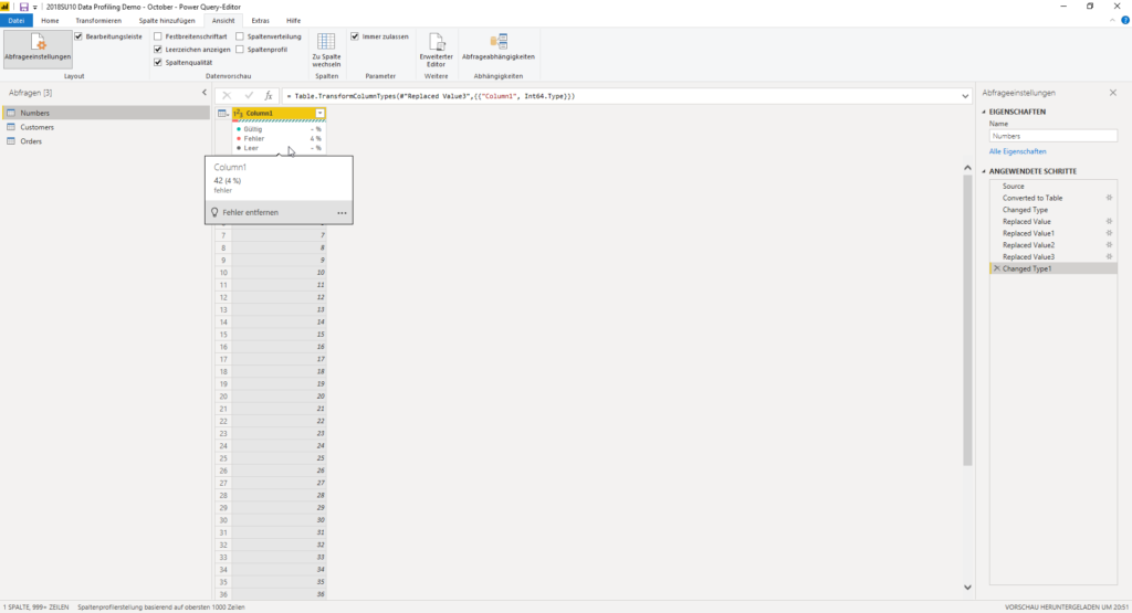 Spaltenqualität in Power Query