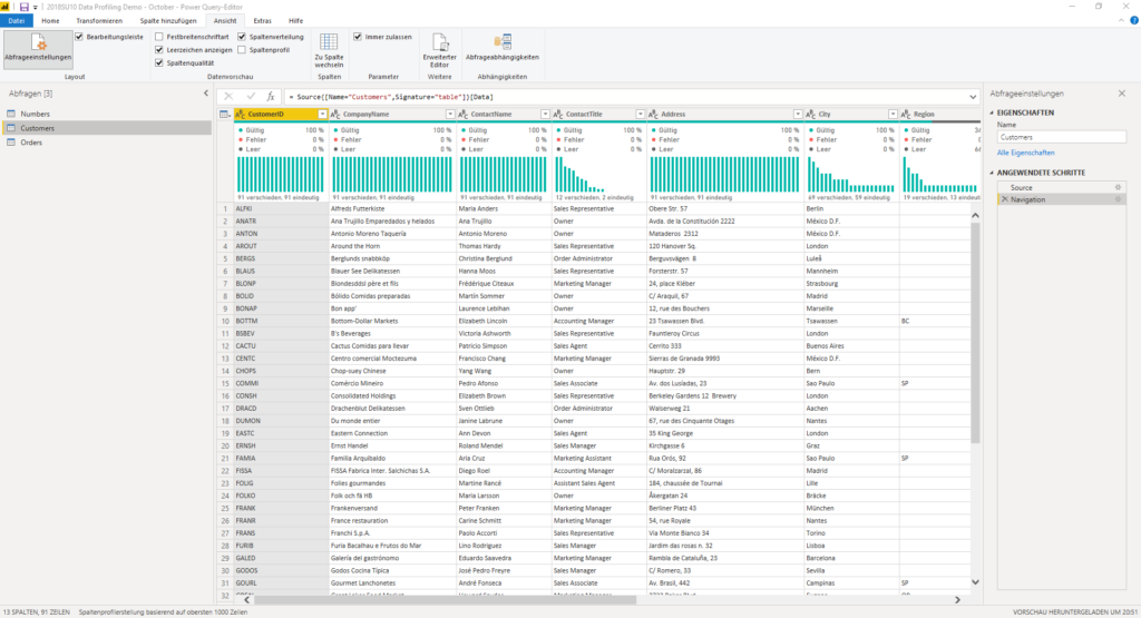 Spaltenverteilung in Power Query