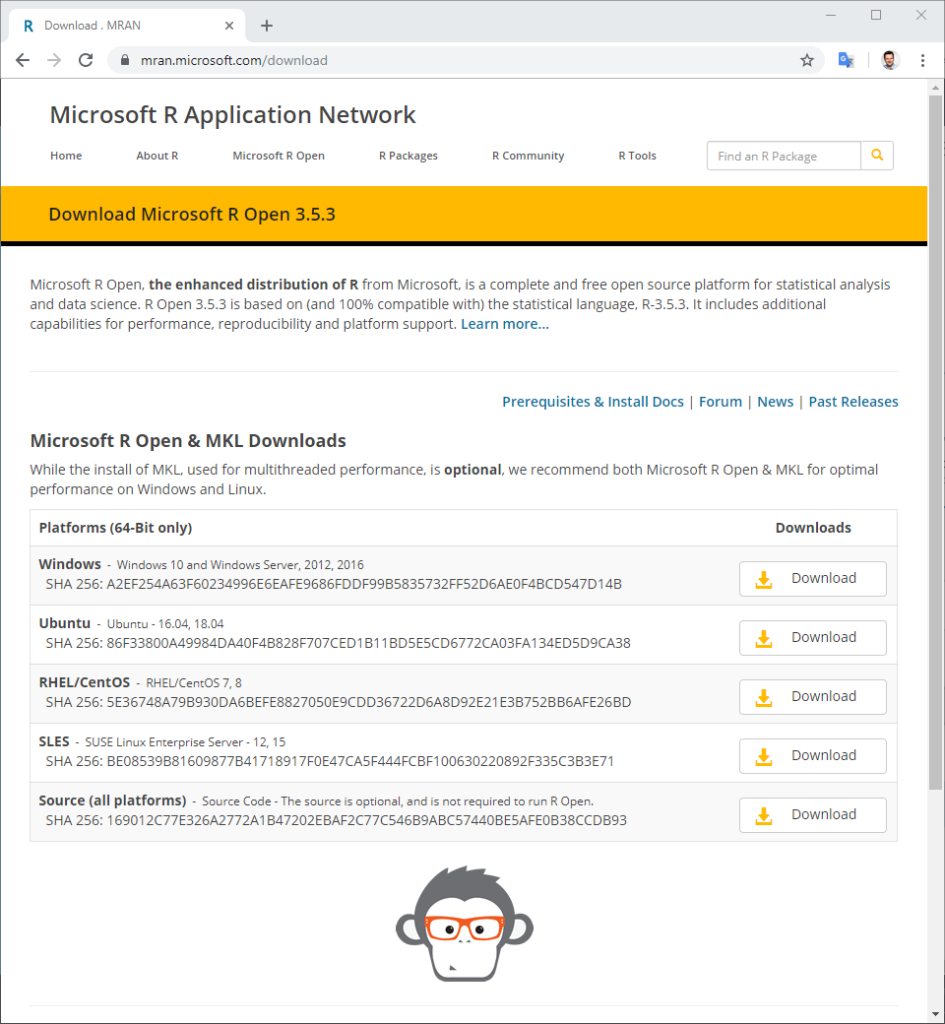 Microsoft R Open Download Webseite