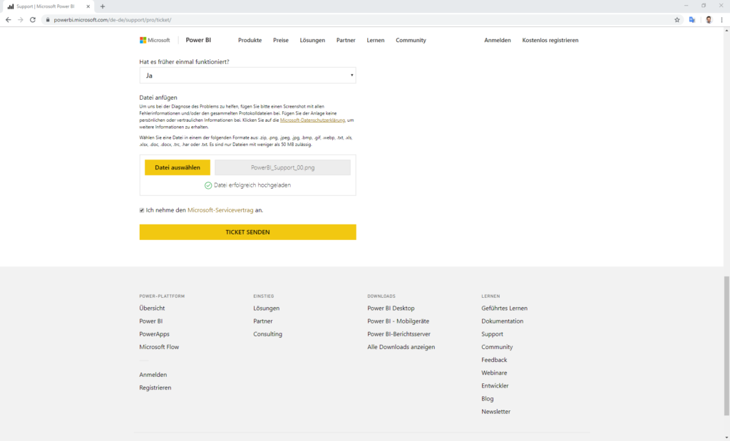 Microsoft Servicevertrag annehmen.