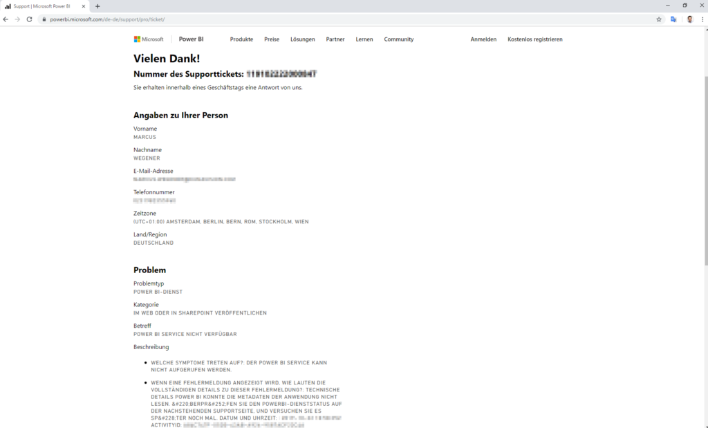 Bestätigung Supportticket