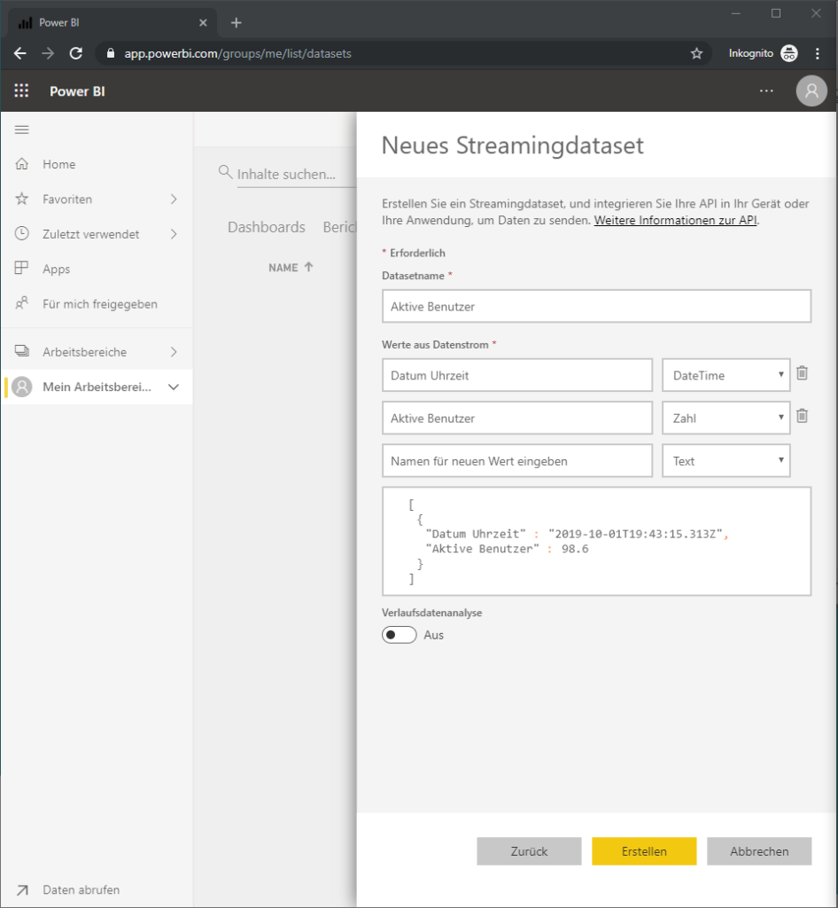 Definition neues Streamingdataset