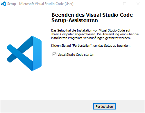 Visual Studio Code Installation Fertigstellen
