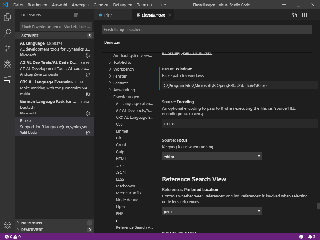 Visual Studio Code R Pfad setzen