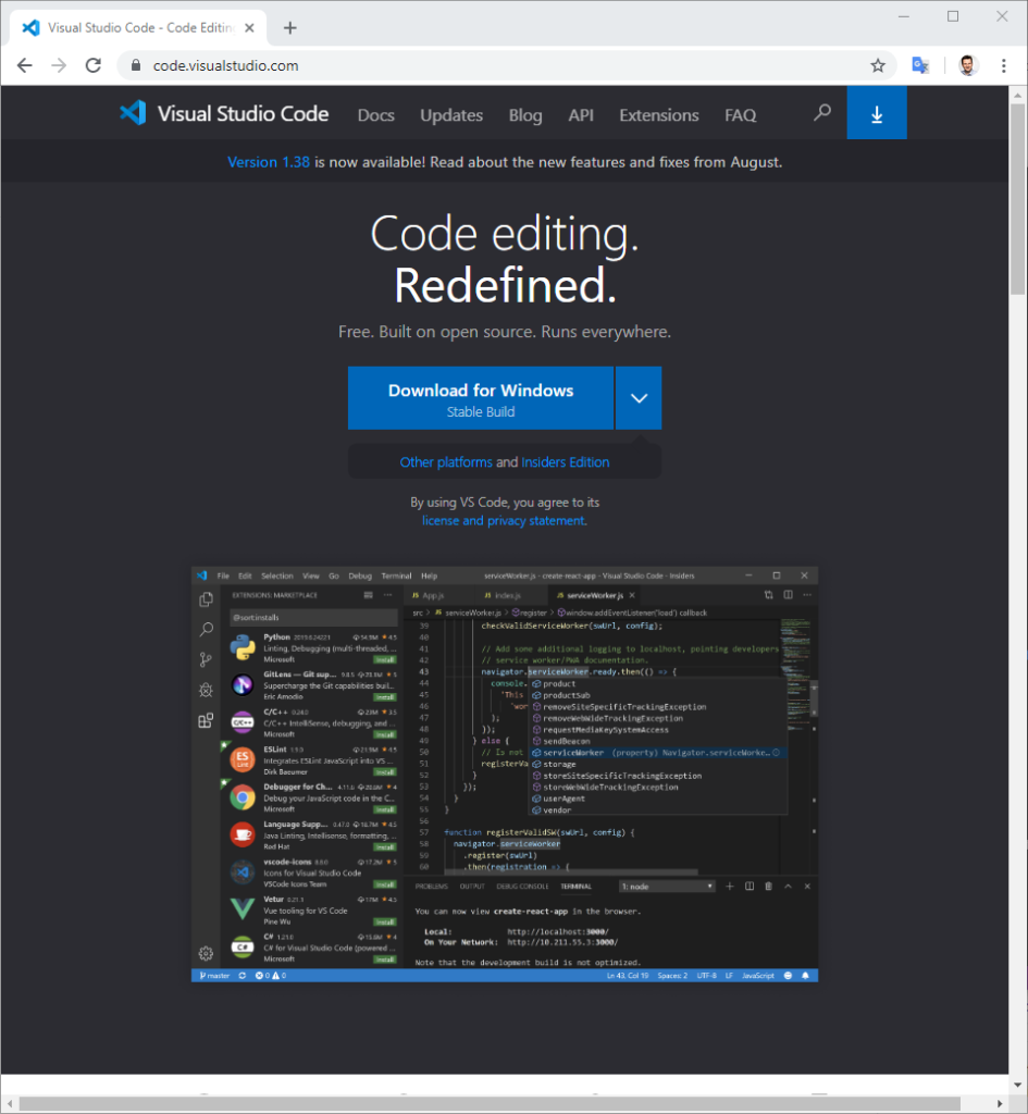 Visual Studio Code Webseite