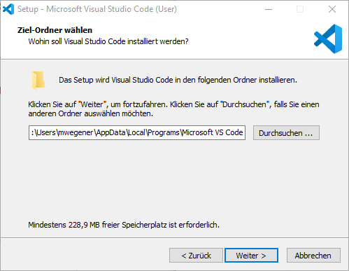 Ziel-Ordner Visual Studio Code
