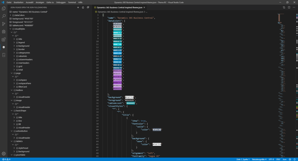 Design Json-Datei in Visual Studio Code