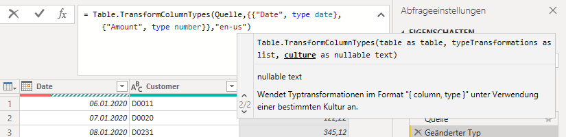 Datentyp ändern mit Gebietsschema