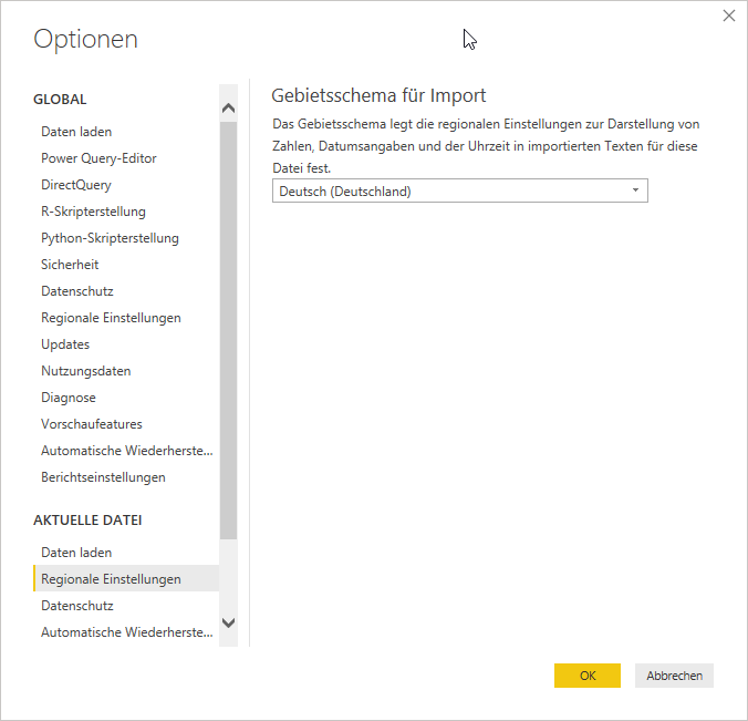 Option Gebietsscheam für Import