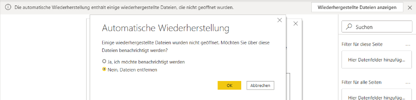 Power BI Automatische Wiederherstellung