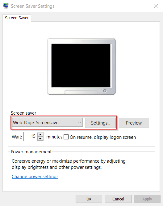 Screen Saver Settings Dialog