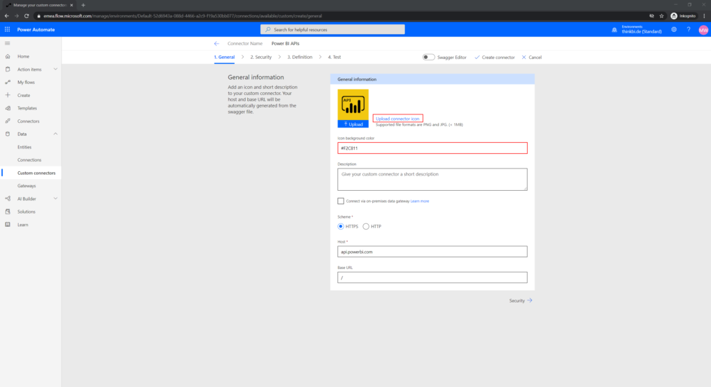 General information about the custom connector