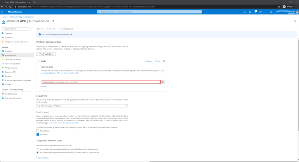 Redirect URL AD Authentication