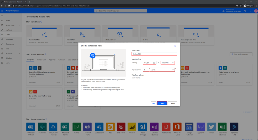 Setup the Flow schedule