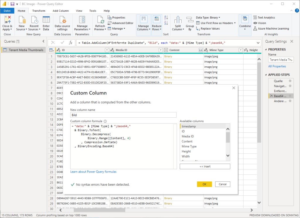 Power Query: Custom Column for Data URI Image