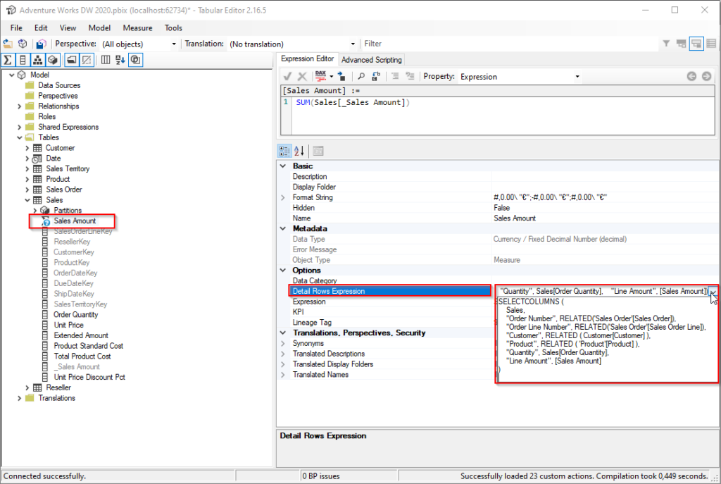 Tabular Editor - Detail Row Expression
