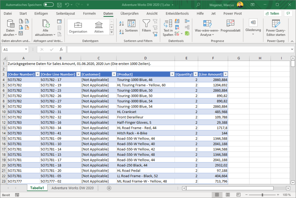 Excel - Detaildatentabelle