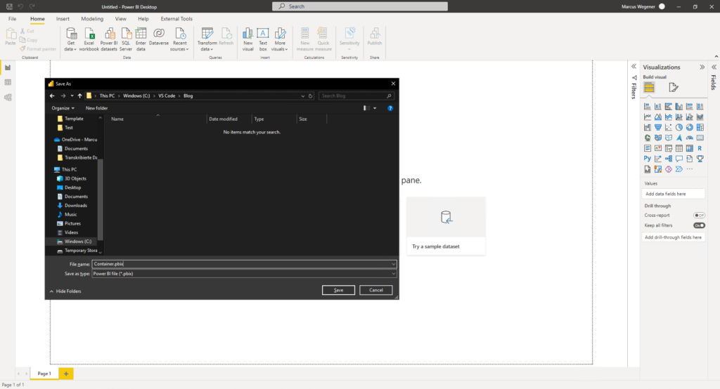 Power BI Desktop save empty PBIX file