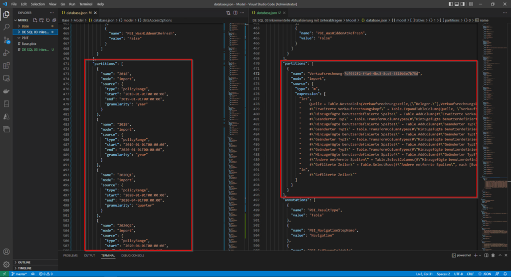 Visual Studio Code: Partitionen in database.json