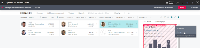 Power BI Berichte in Business Central Listen einblenden