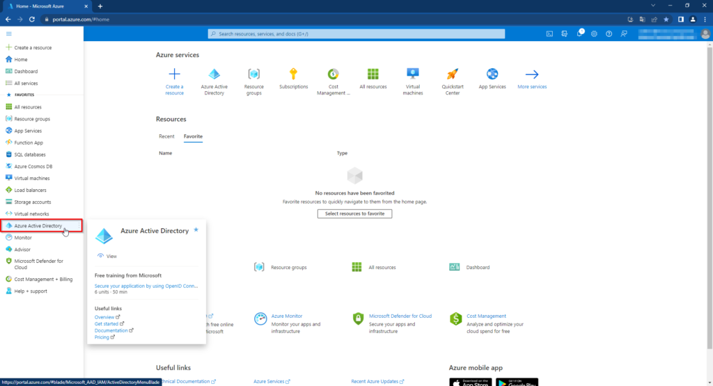 Azure Active Directory on portal.azure.com