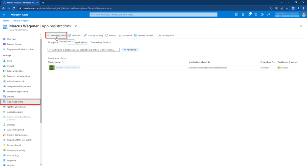 App registrations at Azure Active Directory