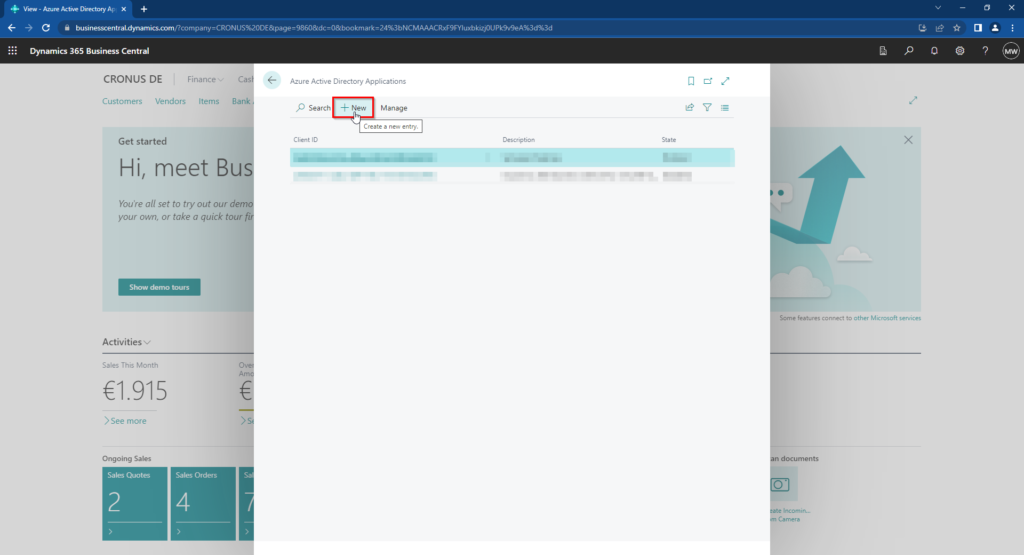 Dynamics 365 Business Central - Azure Active Directory Applications - New